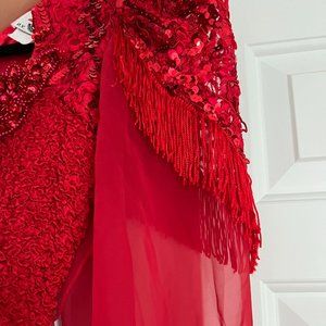 90s Cherry Red Sequin Bustier Mini Dress - Vintage